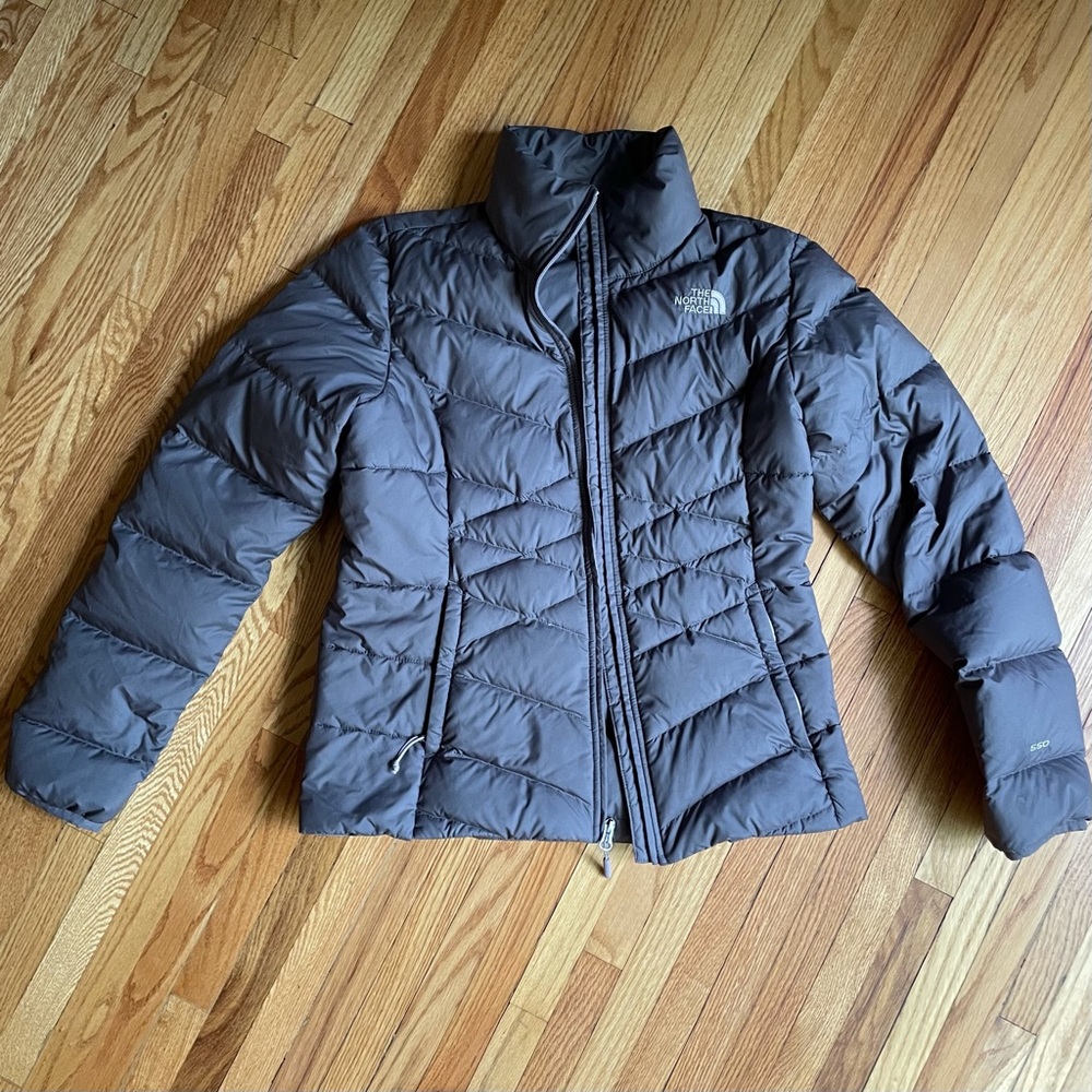 The North Face Gray Purple Quilted Down Coat Small